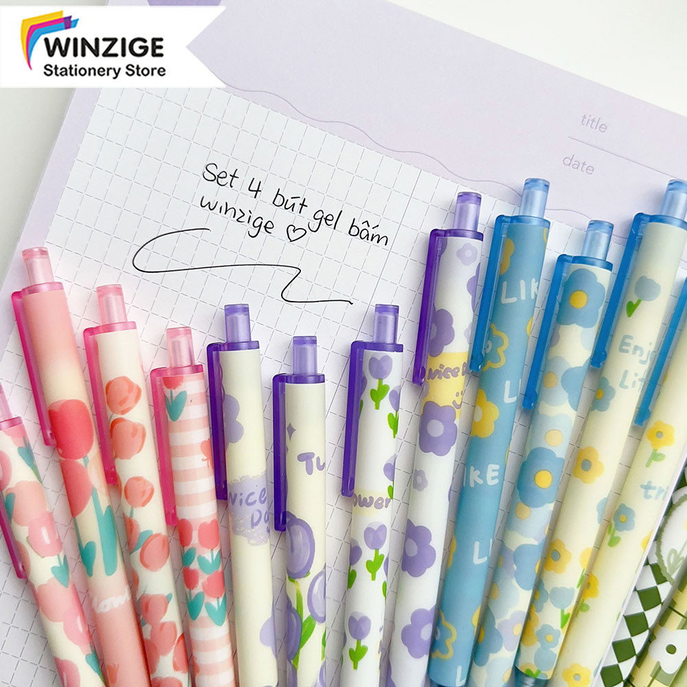 

Winzige 4pcs pulpen gel lucu 0.5mm pulpen aesthetic retractable gel pens pen mekanik tinta hitam