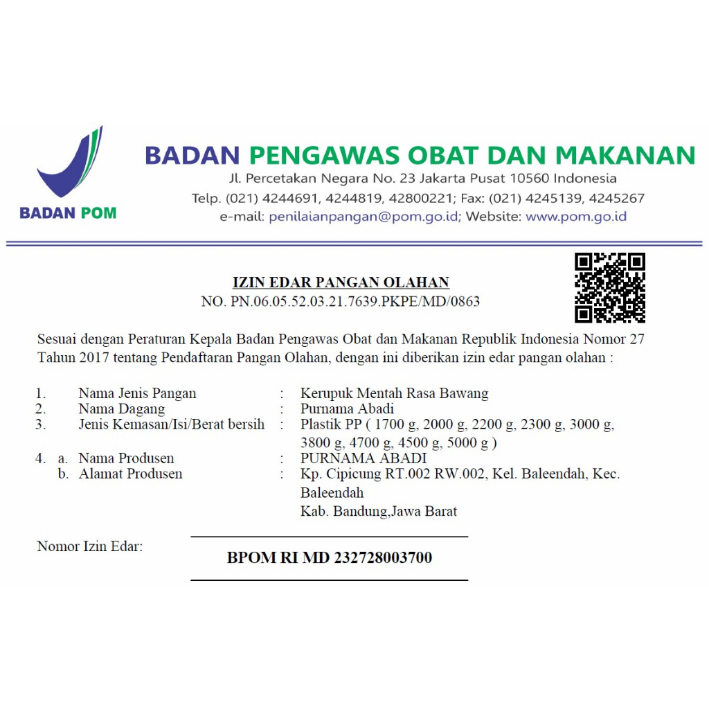 

Sajiandapur Kerupuk Mentah Cap Purnama Abadi 5 Kg 1 Bal