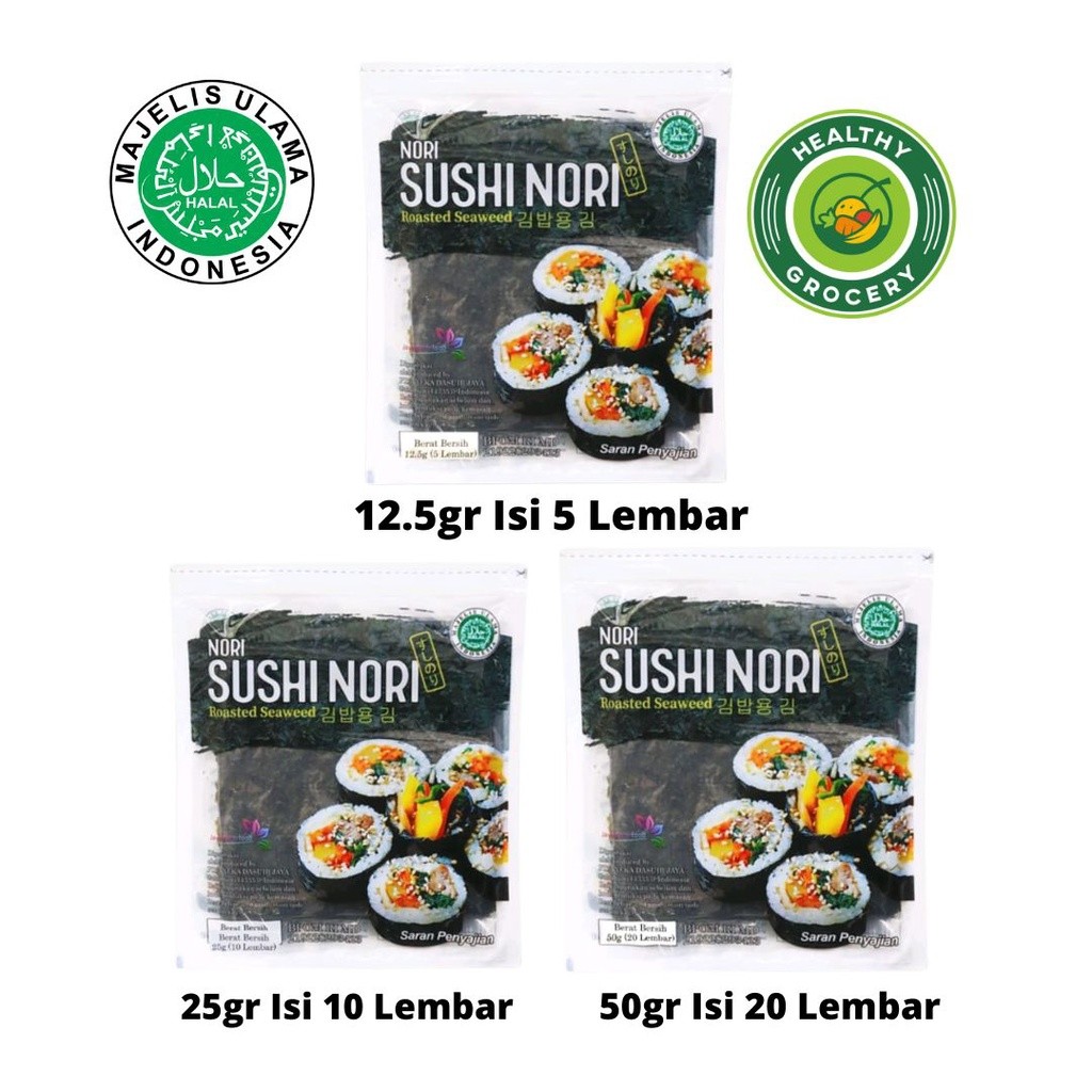 

Sajiandapur Javasuperfood Sushi Nori Halal 5 Lembar / 10 Lembar/ 20 Lembar Seaweed Rumput Laut Untuk