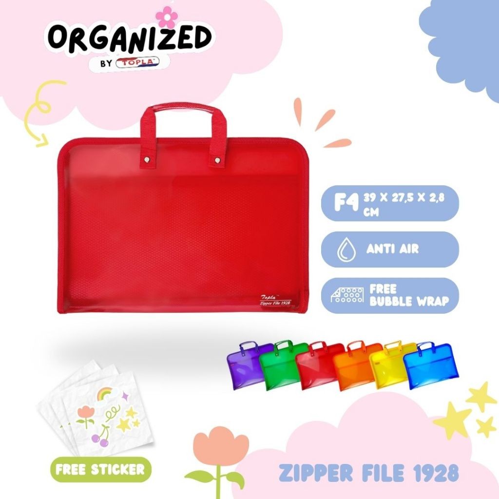 

Topla zipper File 1928 map dokumen kertas berkas tenteng anti air ukuran folio Topla