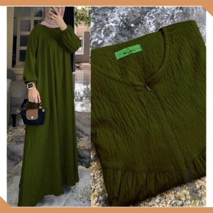 Layali- 010 Abaya Polos Busui - Gamis Polos Lengan Kerut - Gamis Resleting Depan