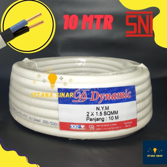 Kabel Listrik 2 x 1.5 mm 1 Roll 10 Meter Dynamic SNI kabel kawat 10 Mt Kabel tembaga Kabel kawat