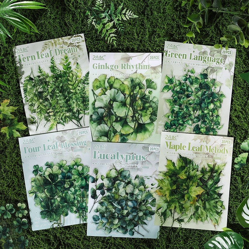 

UM1 20pcs Stiker PET Seri Bayangan Daun Hutan Dekorasi Buku Pegangan Retro Sederhana Stiker Perekat