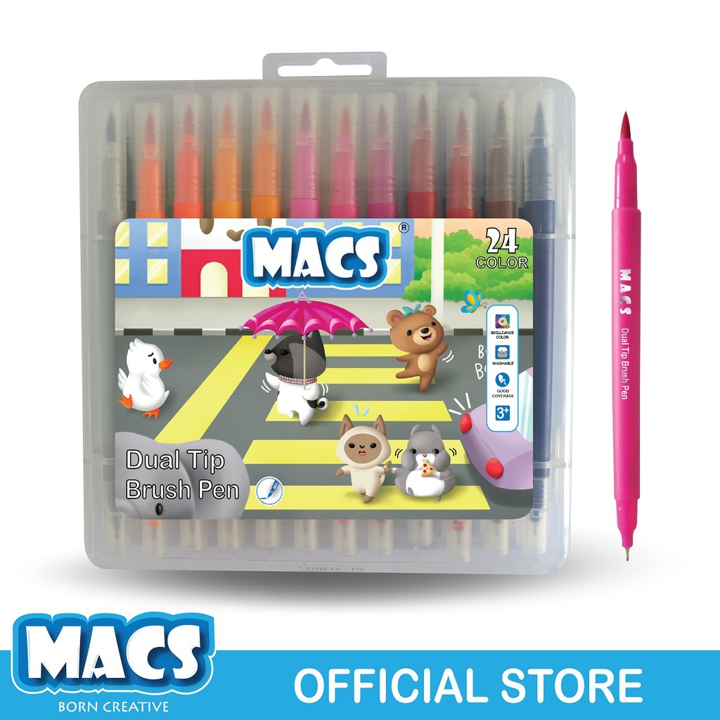 

MACS Dual Tip Brush Pen Marker Color 24 Warna Spidol