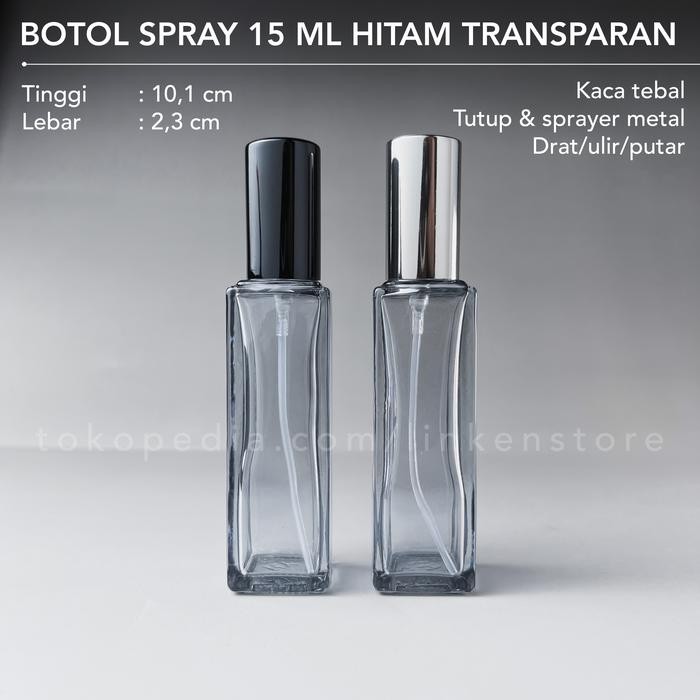 Botol Parfum Spray 15ml Kaca Tebal HITAM TRANSPARAN Kotak Travel Size