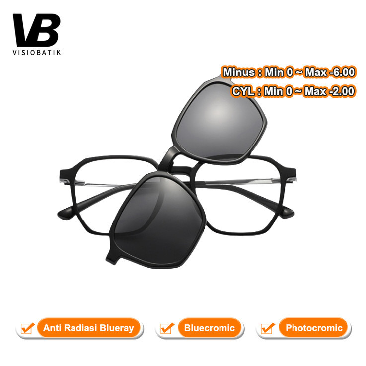 VisioBatik Kaca Clip On 2in1 Bisa Minus Tr90+METAL Korea Style Pria Wanita Anti UV Antiradiasi
