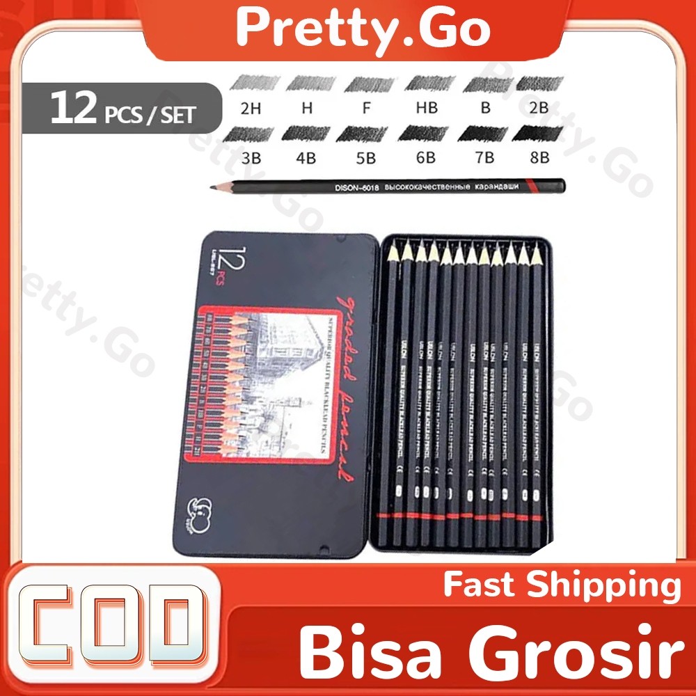 

UM1 12 Pcs Pensil gambar sketsa set lengkap 2H H F B HB 2B 3B 4B 5B 6B 7B 8B Charcoal Pencils Set