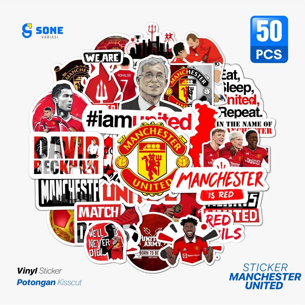 

UM1 Sticker Pack MANCHESTER UNITED Aesthetic Vinyl Wateroof Dekorasi Laptop Koper TUMBLER HELM
