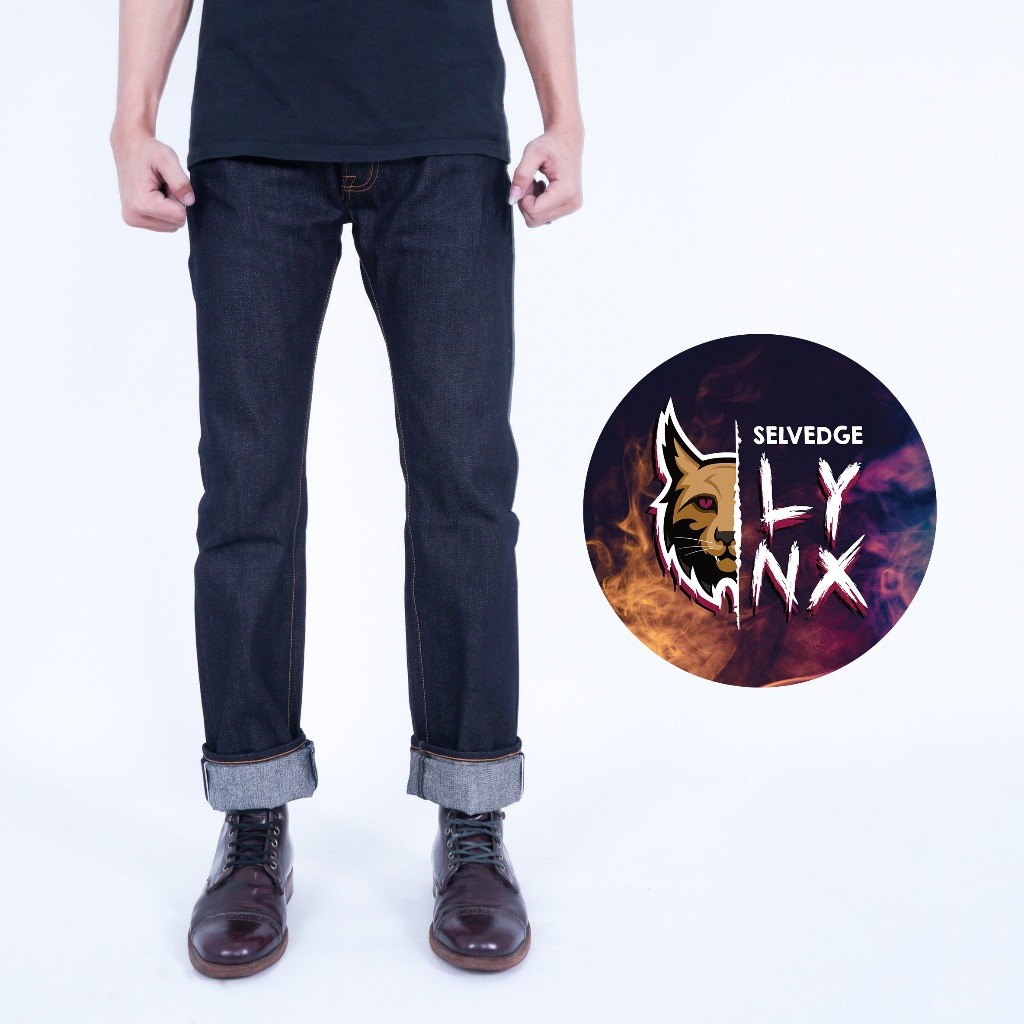 EARTHY GENOVA - Denim Selvedge LYNX 15 Oz Celana Raw Jeans Pria Super Deep Indigo Red Line Selvedge