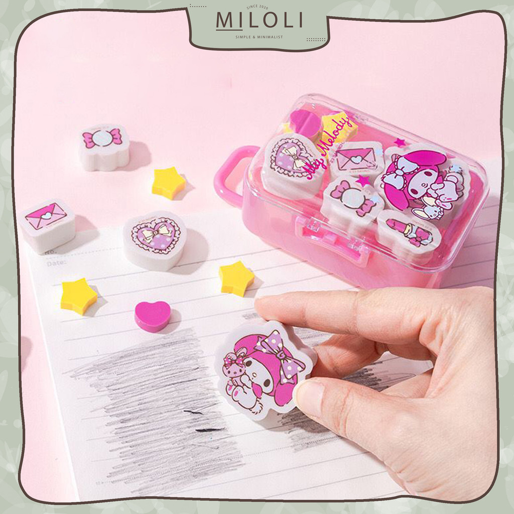 

UM1 [MILOLI] 1Set SUITCASE ERASER KOPER SANRIO MELODY POCHACCO Cartoon Cute Penghapus Pensil Karet