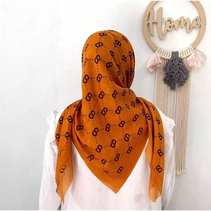 cantikk- Kerudung Warna Orange Jilbab Voal Hijab Segi Empat Mewah Muslim Square