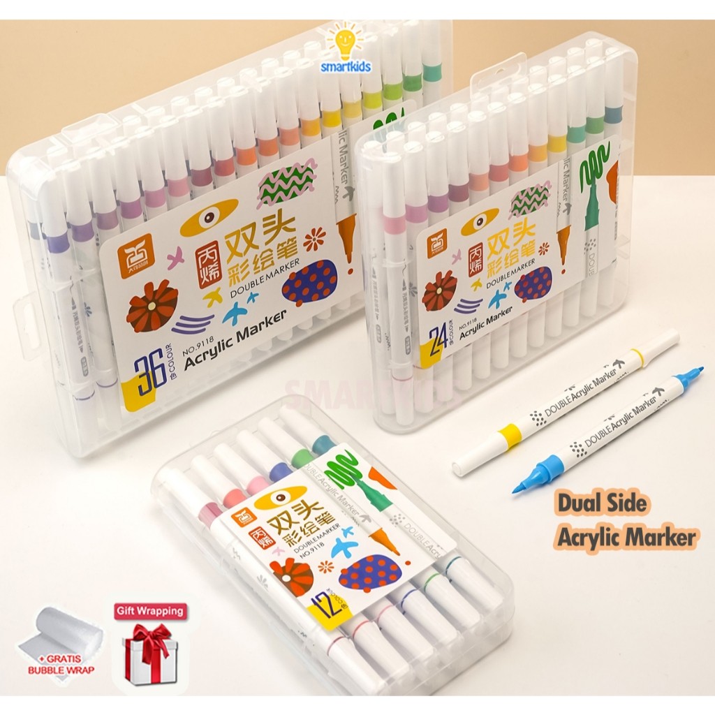 

UM1 Dual Side Spidol Akrilik Market Warna Cepat Kering Tahan Air Dua Sisi Pen Acrylic Double Paint