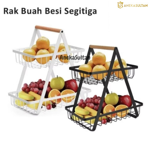 AS KERANJANG RAK DAPUR RAK BUAH BESI RAK DAPUR BESI KAYU SERBAGUNA 2 TINGKAT BAWANG BUAH SAYUR