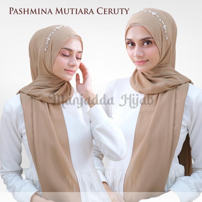 Hijmi- PASHMINA CERUTY PEARLY/PASHMINA CERUTY MUTIARA Cantik Jilbab Instan Panjang Payet Muslim