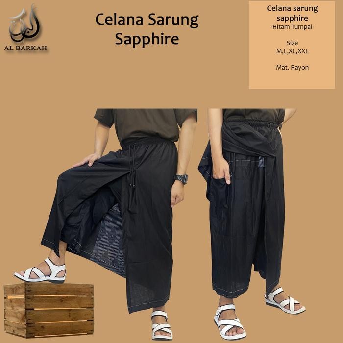 Zuhud- Celana Sarung Sapphire Hitam Tumpal Perlengkapan Sholat Pria Dewasa Remaja Kain Muslim