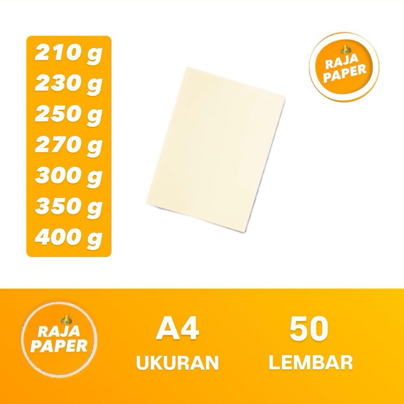 

UM1 Kertas Ivory Ukuran A4 50 Lembar 210 230 250 270 300 350 400 Gsm Gr Gram ( 210 Mm x 297 Mm ) / (