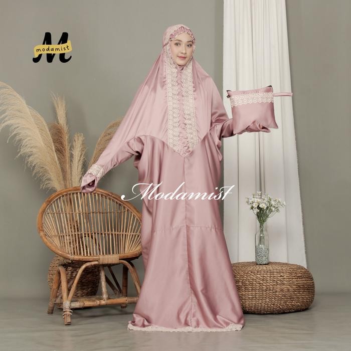 Thameer- Mukena Terusan Dewasa Sutra Velvet Renda Mewah Krisdayanti Cantik