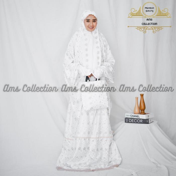 Thameer- Mukena Terusan Dewasa Bordir Sutra Milo Renda Mewah