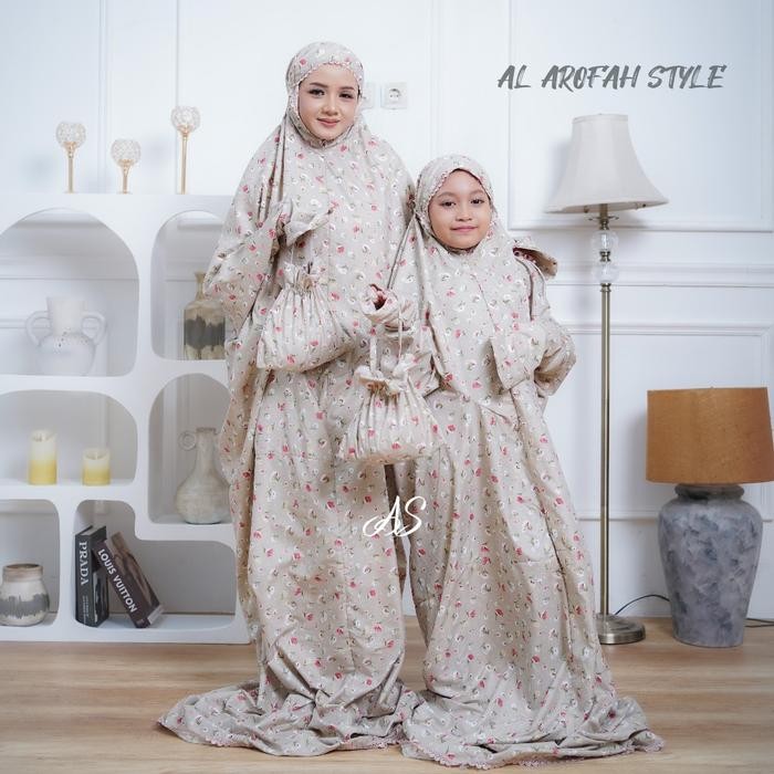 Modra- Mukenah Terusan Dewasa/Anak Remaja Series Mukena Travelling katum Premium Motif Bunga