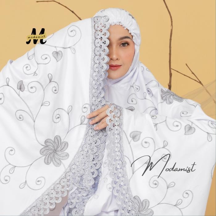 Modra- Mukena Dewasa Katun Putih Full Bordir Renda Mewah Premium