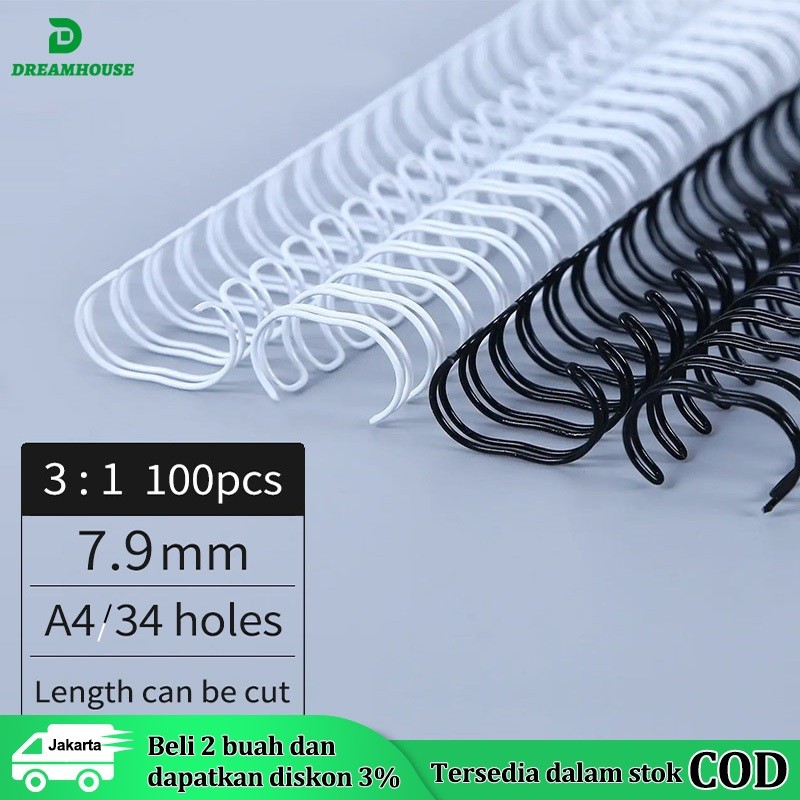 

Baru Spiral Kawat / Ring Kawat Jilid Spiral 3:1 34 Lubang Warna Hitam / Putih