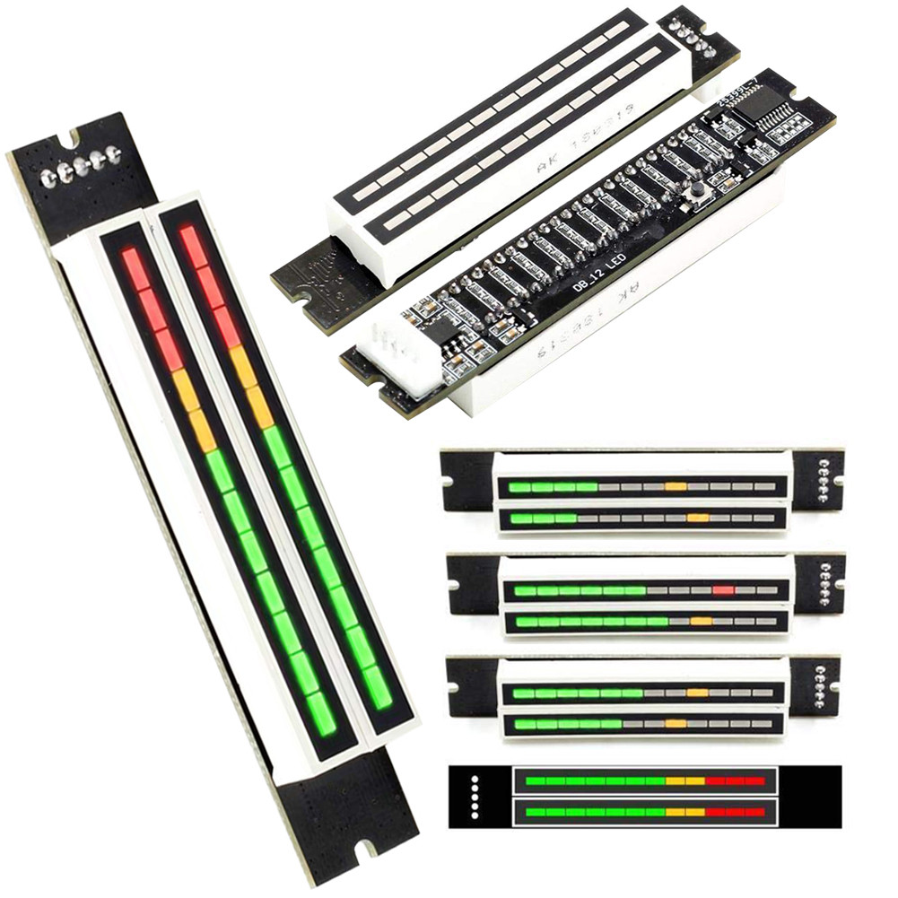 Adjustable Audio Music VU Level Indicator Meter VU Meter Stereo Amplifier Board Dual 12-bit LED Leve