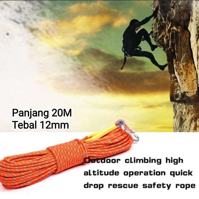 Tali karmantel 12mm Panjat Tebing 20 Meter Paracord Climbing Rope 20M