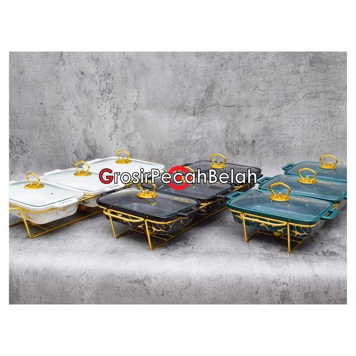 Wadah Saji Penghangat Casserole Basi Set Motif Marble Fiorenza 978