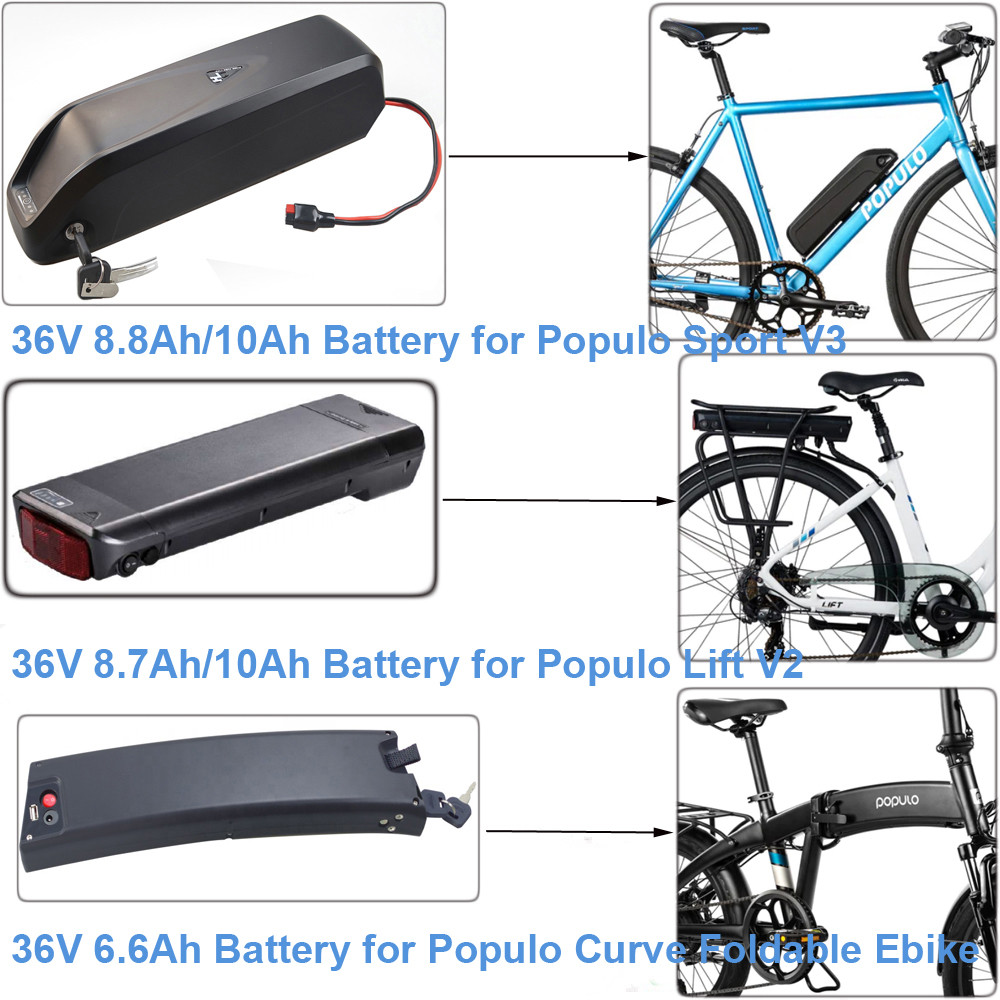 Replacement Lithium-ion Ebike Battery 36V 6.6Ah 8.7Ah 8.8Ah 10Ah Populo Sport V2 Lift V2 Curve