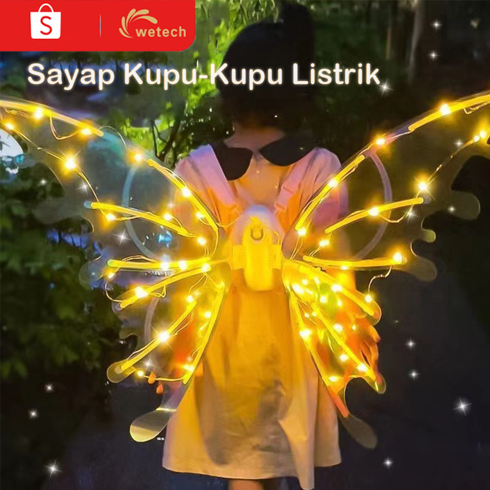 WETECH Sayap Kupu-Kupu Listrik Anak Halloween Sayap Malaikat Elf Dekorasi Belakang Perempuan Sayap