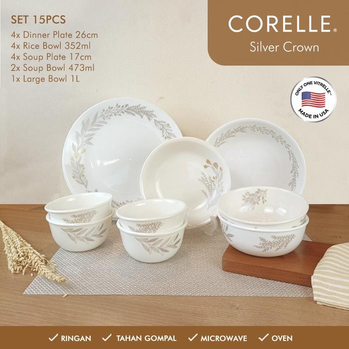 TERLARIS CORELLE Silver Crown Dinner Set / Set Piring Makan