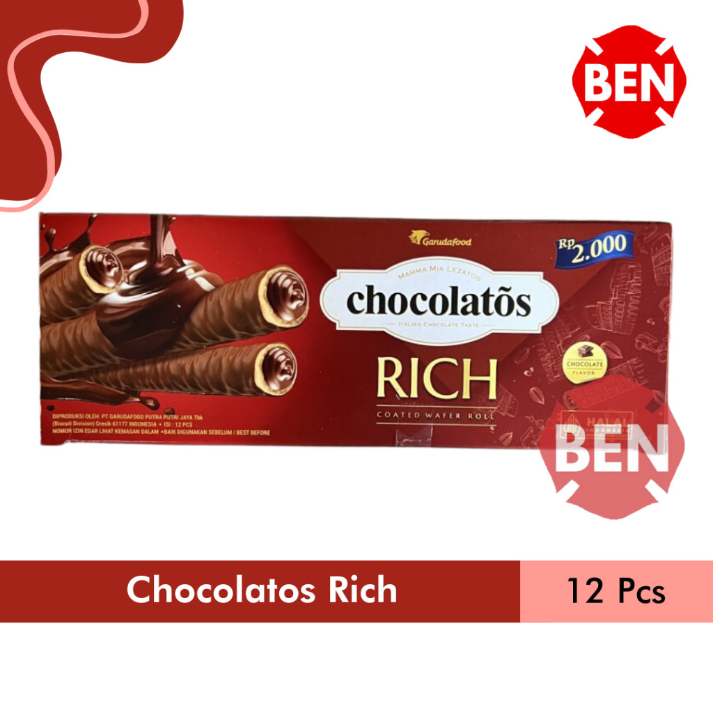

Chocolatos Rich 1 Box 12 Pcs Coated Wafer Roll Chocolate Coklat Cokelat Merah