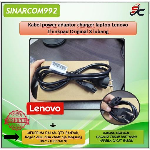 Kabel Power Adaptor Arger Laptop Lenovo Thinkpad 3 Lubang