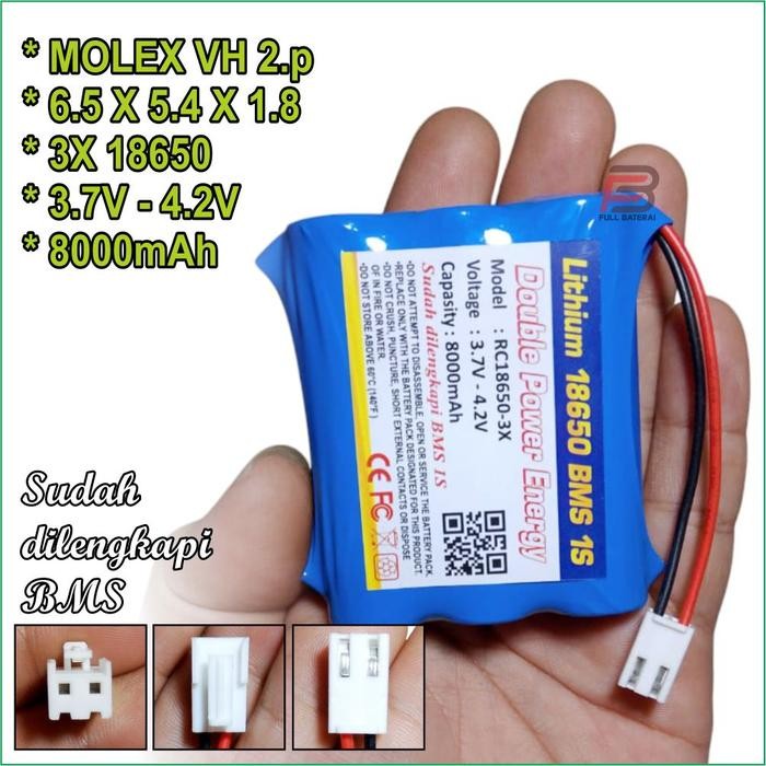Baterai Lithium 18650 3.7V maxs 4.2V 10000mAh, Batre Speaker,Batre EDC Soket Molex VH 2 pin & 3 pin
