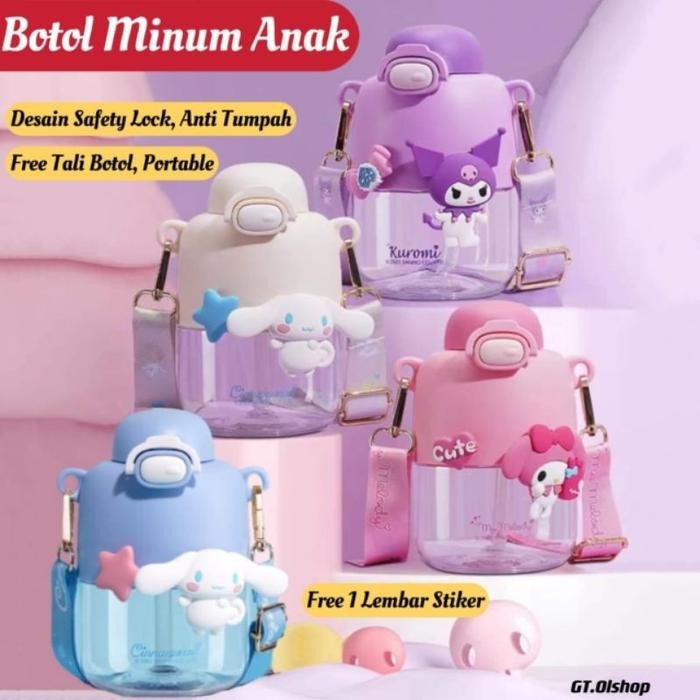 AnekaDapur- Botol Minum Sanrio Free Stiker Lucu Tempat Minum Motif Cinnnamoroll Kuromi Melody
