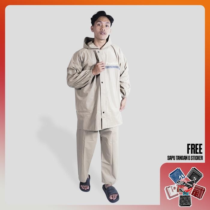 Jas Hujan Pria Wanita Raincoat Stelan Baju Celana Prodigo Teribi Cream