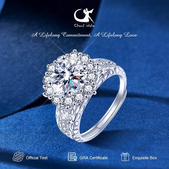 Chard Wake Cincin Wanita Berlian Perhiasan Tunangan Ukuran Bebas 2 Karat Cincin Cewek