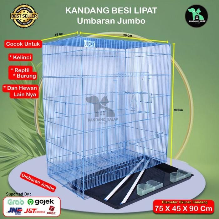 Kandang Burung EXTRA JUMBO (90x75x45) kandang umbaran Besi Lipat Tebal