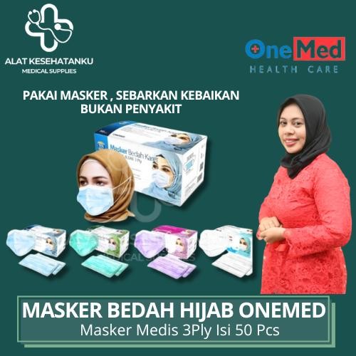 Masker SURGICAL FACE MASK JILBAB hijab headloop OneMed box 50pcs Karet