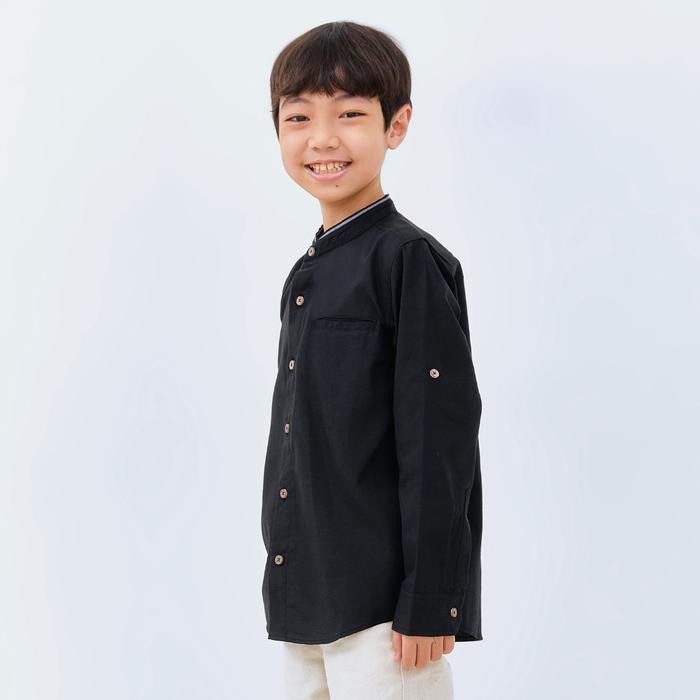 Kidcute- M231 Kemeja Anak Laki Laki Koko Shanghai Polos Panjang Hitam 2668C