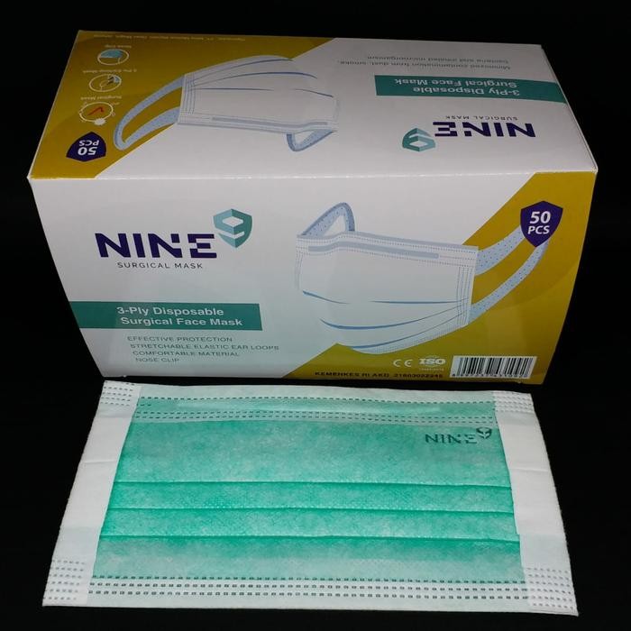 masker 3ply medis tali lebar merk NINE