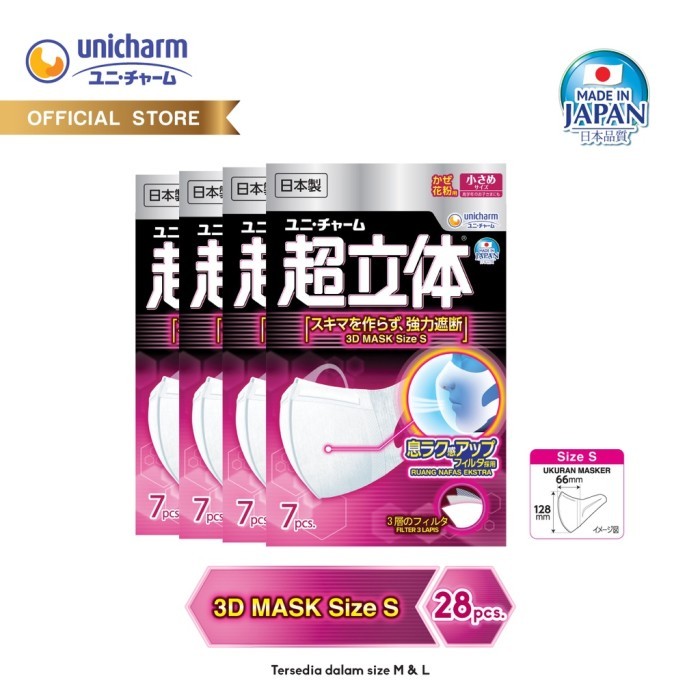 3D Mask Size S - Masker Unicharm - isi 28 pcs