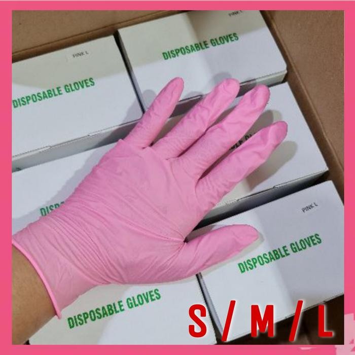 [ 1 BOX ISI 100 PCS ] SARUNG TANGAN KARET LATEX WARNA PINK