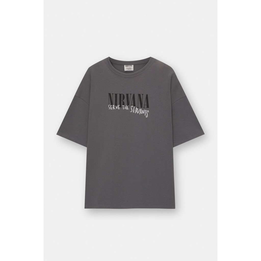 Pull&Bear Nirvana Serve the Servants grey T-shirt