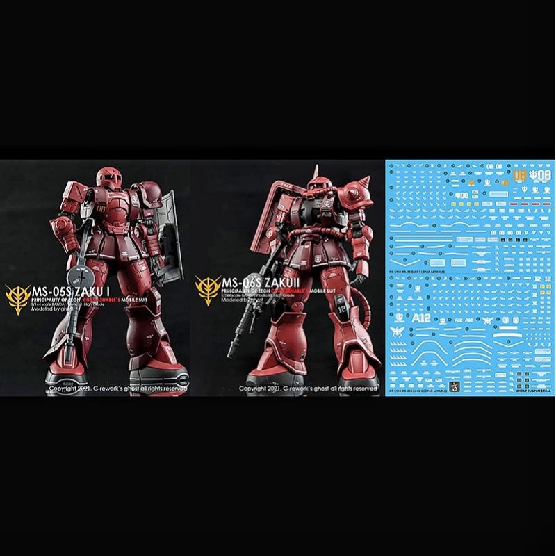 HG GUNDAM THE ORIGIN CHAR ZAKU I/ ZAKU II RED COMET VER. WATER DECAL GHOST CUSTOM DECAL