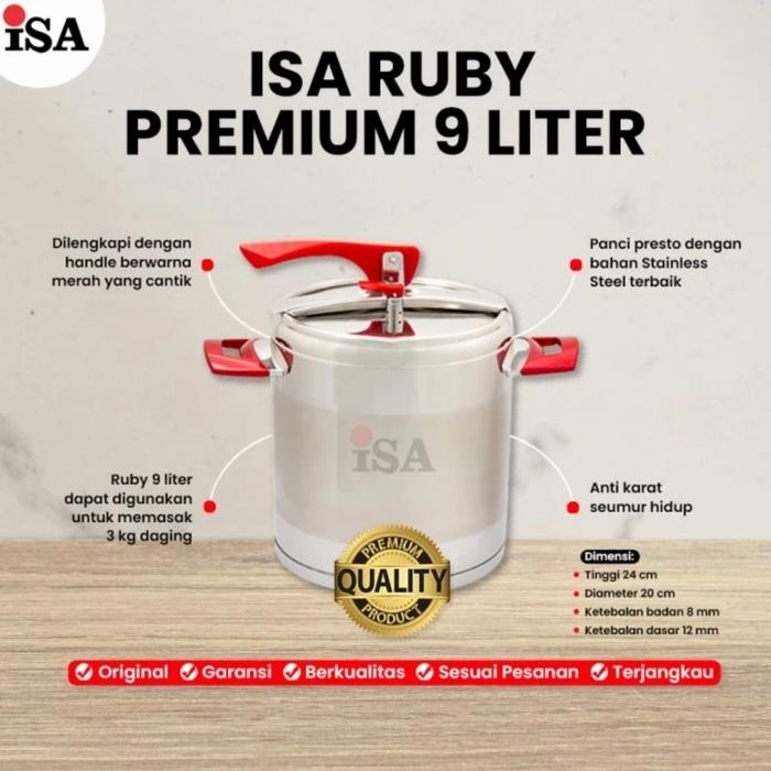ISA Ruby 9Lt Panci Presto ISA 9 Liter ISA Presure Cooker Tanpa Karet