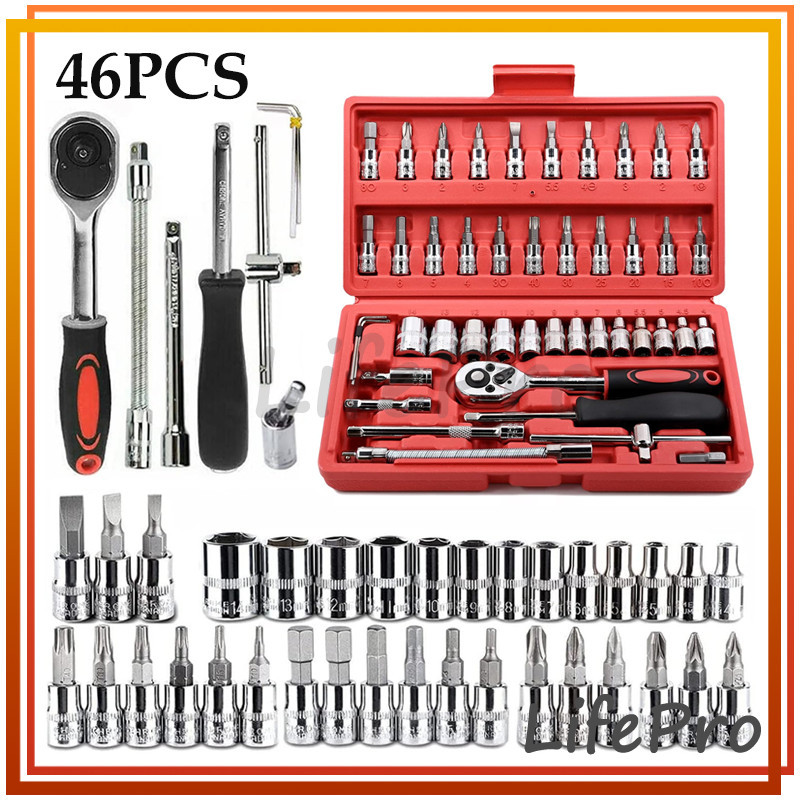 NEW NEW Set Kunci Shock 46 in 1 Lengkap Komplit Obeng Pas Tool Kit Alat Bengkel Service Servis
