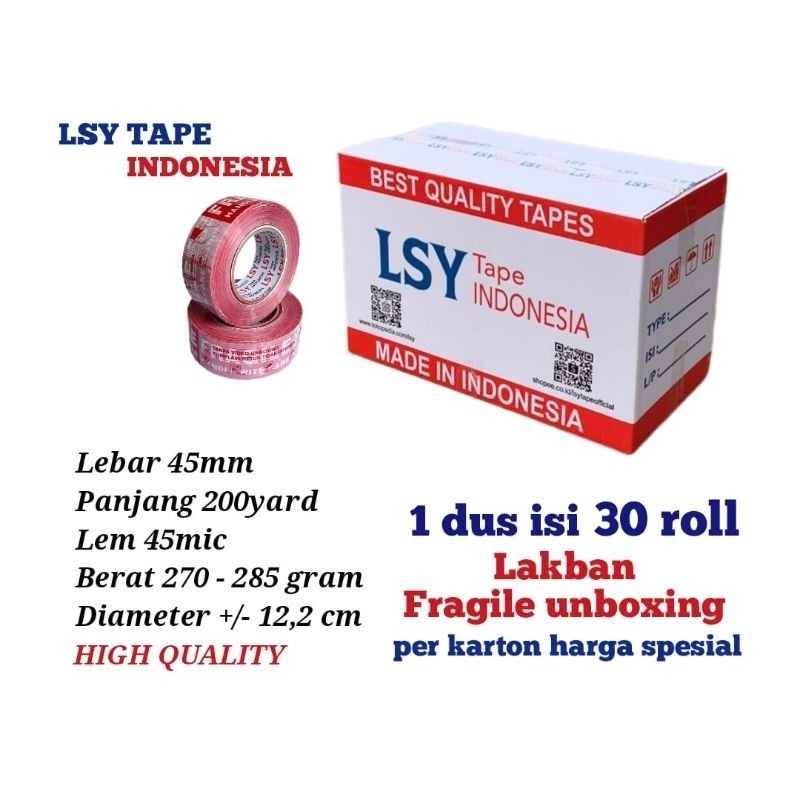

lakban fragile unboxing mix LSY TAPE 45mm x 200yard 1 dus isi 30 roll ( CMH )