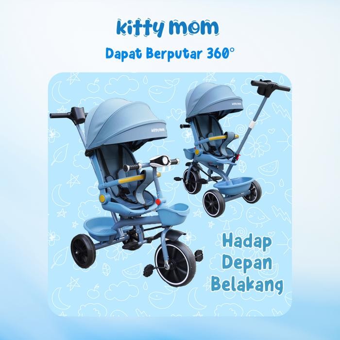 GEYANASHOP_ KITTY MOM - SEPEDA ANAK RODA 3 BAYI 1 TAHUN TRAVELLING TRICYCLE MULTIFUNGSI BISA PUTAR