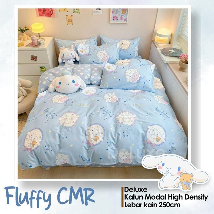 SPREI KATUN LOKAL MOTIF CINNAMOROLL ESRA STAR BIRU PINK BANTAL GULING - CINAMOROL